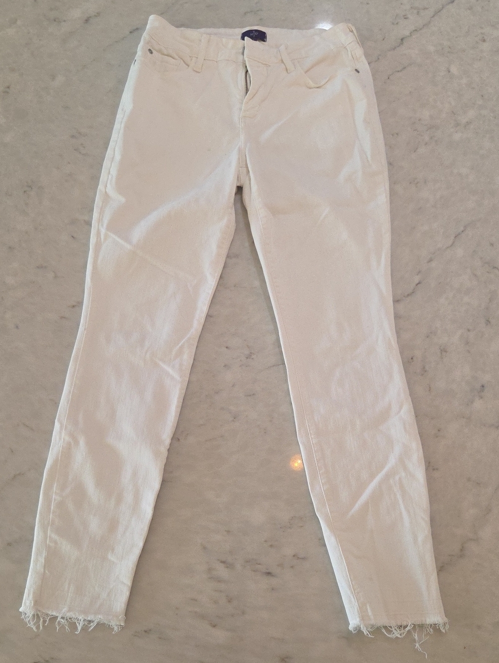 NYDJ Cream Skinny Corduroy Pants with Frayed Hem